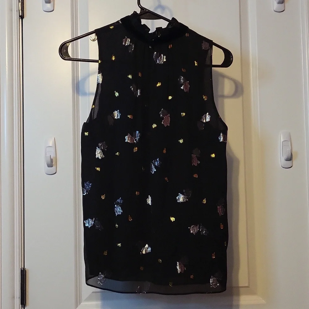 NWT Rebecca Taylor Silk Blouse Sleeveless Scattered Tulups Top Gold Silver Foil - Picture 6 of 8